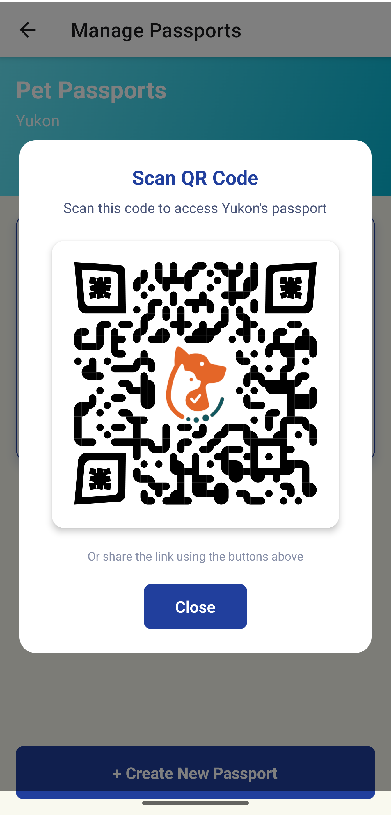 QR-shareable Trovvy pet passport